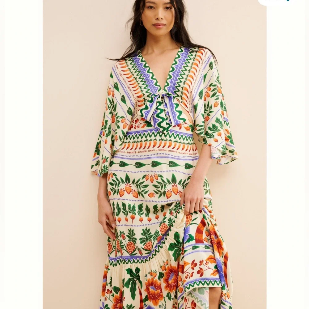 FARM Rio  V-neck Kaftan Maxi Cut out Dress - Picture 2 of 8